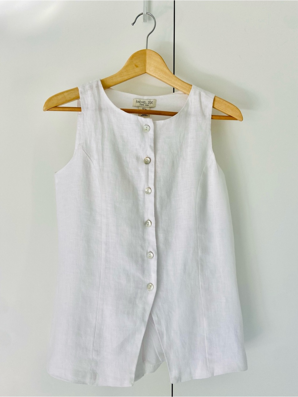 RACHEL ZOE 100% Linen Sleeveless Waistcoat Vest Top Small White Like New